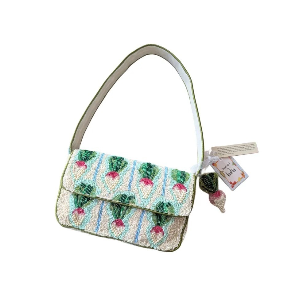Handcrafted In India Viral Beaded Radish Shoulder Bag with Charm NWT - Picture 4 of 9